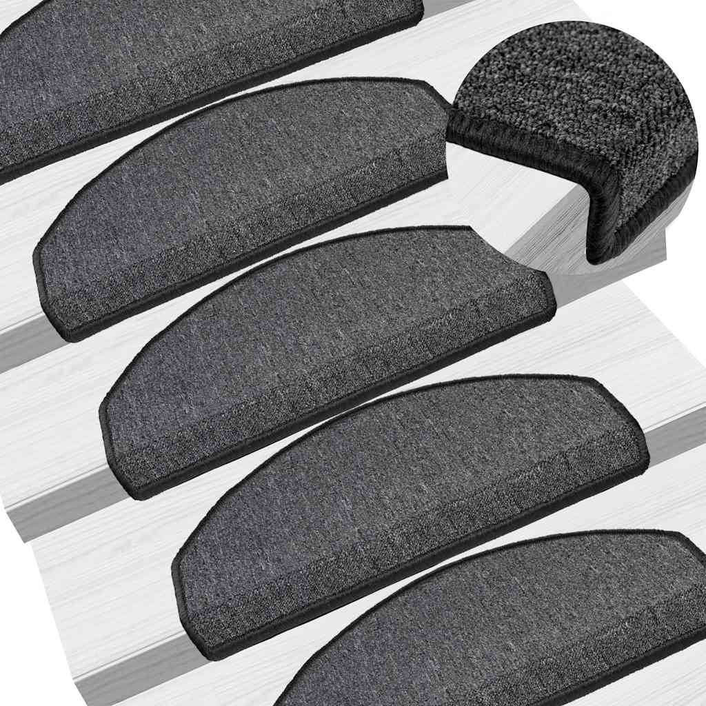 Tapis de marche d'escalier 30 pces 65x24x4 cm Anthracite Demi-rond Grand