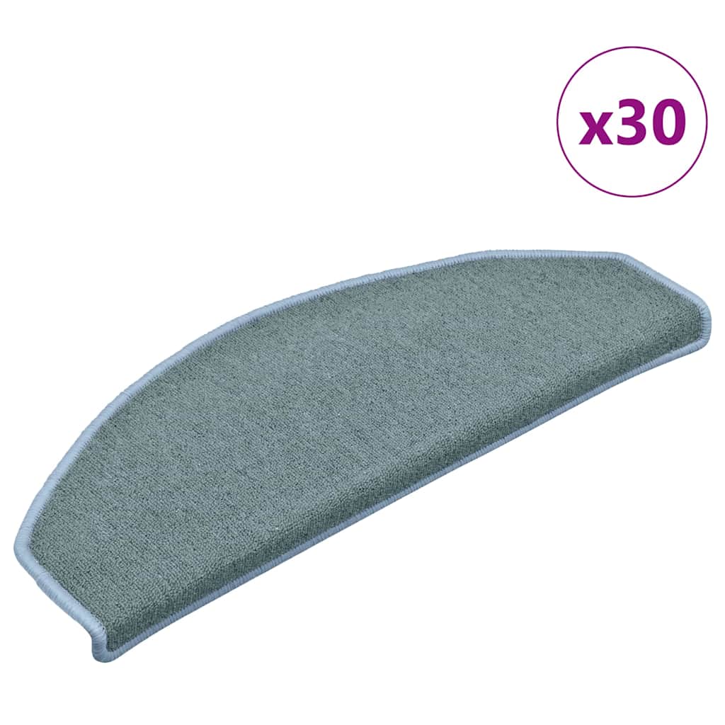 Tapis de marche d'escalier 30 pces 65x24x4 cm Bleu océan Semi-rond Grand