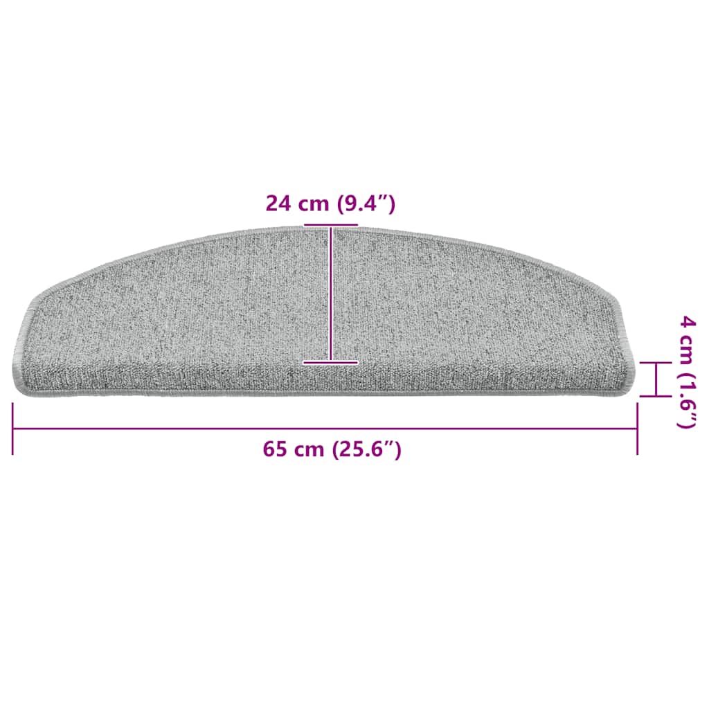 Tapis de marche d'escalier 30 pièces 65x24x4 cm Gris clair Semi-circulaire Grand