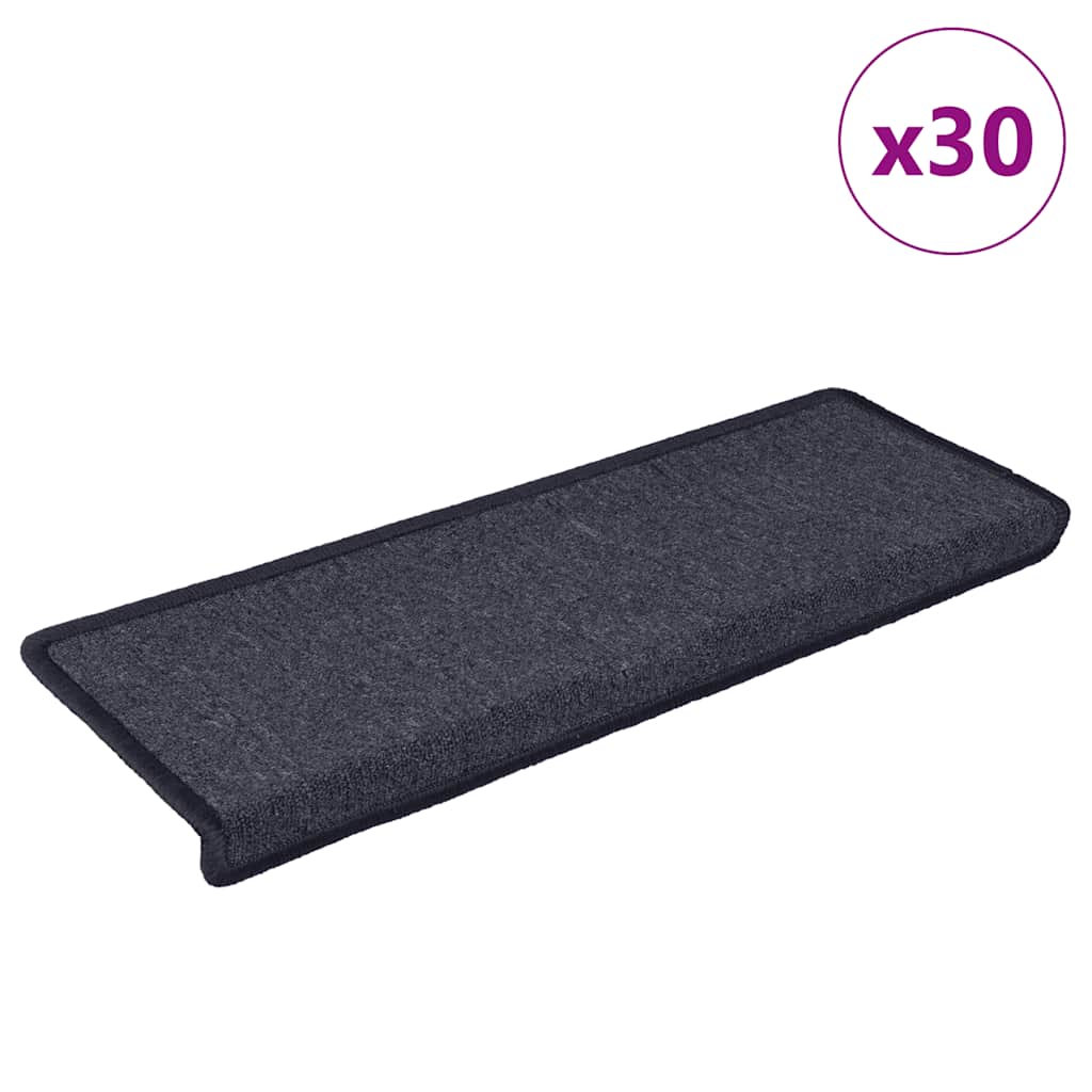 Tapis de marches 30 pièces 65 x 21 x 4 cm Gris foncé et Bleu Bord rectangulaire