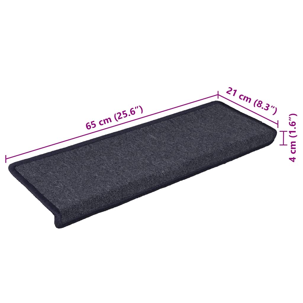 Tapis de marches 30 pièces 65 x 21 x 4 cm Gris foncé et Bleu Bord rectangulaire