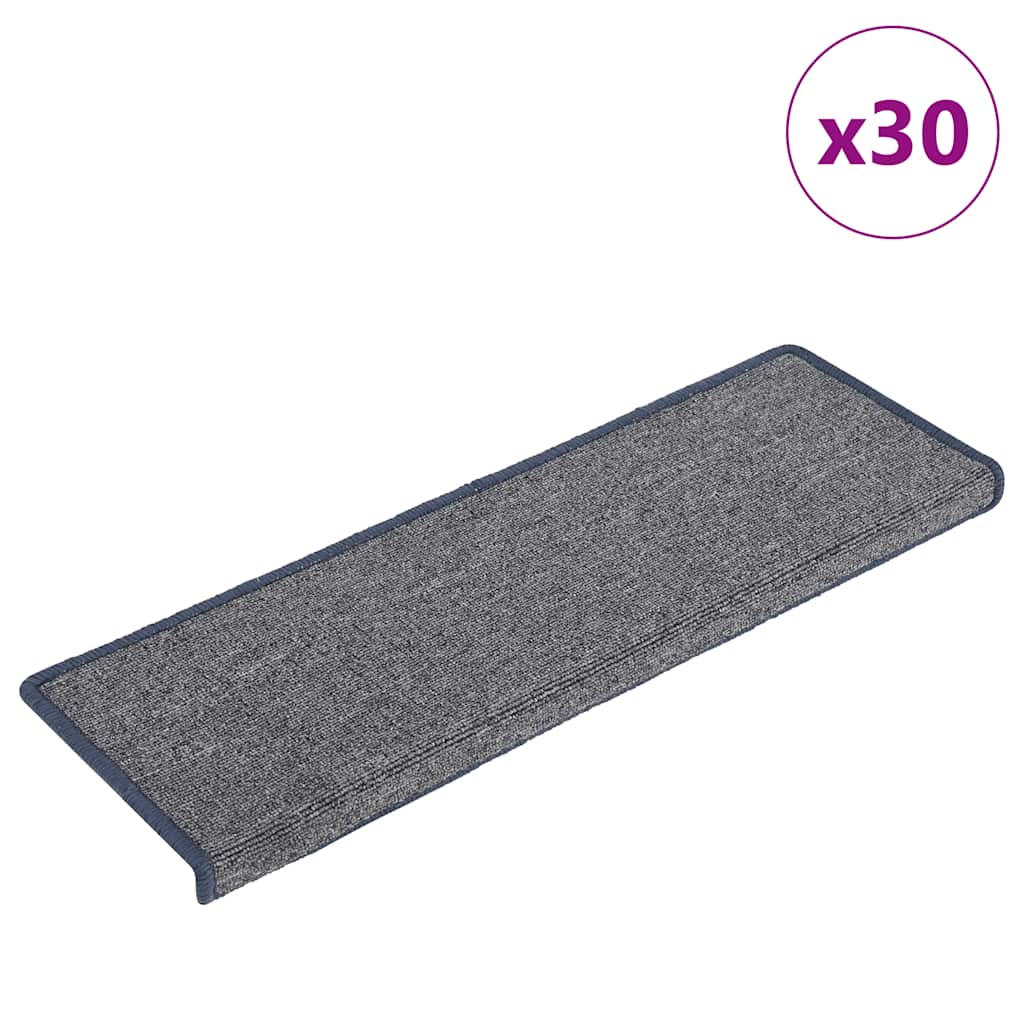 Tapis de marche d'escalier 30 pcs 65 x 21 x 4 cm Gris clair et bleu Bord rectangulaire