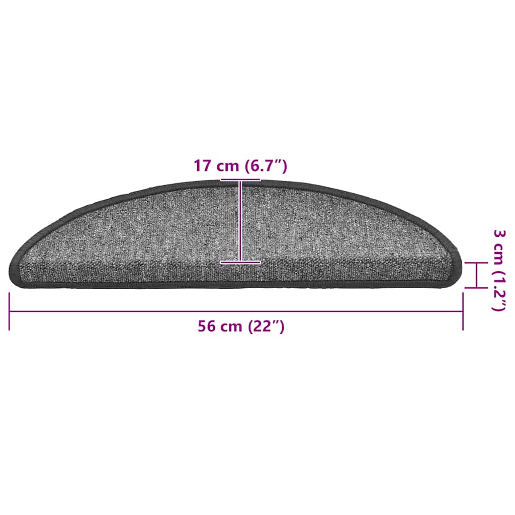 Tapis de marches 20 pces 56x17x3 cm Gris foncé Semi-circulaire