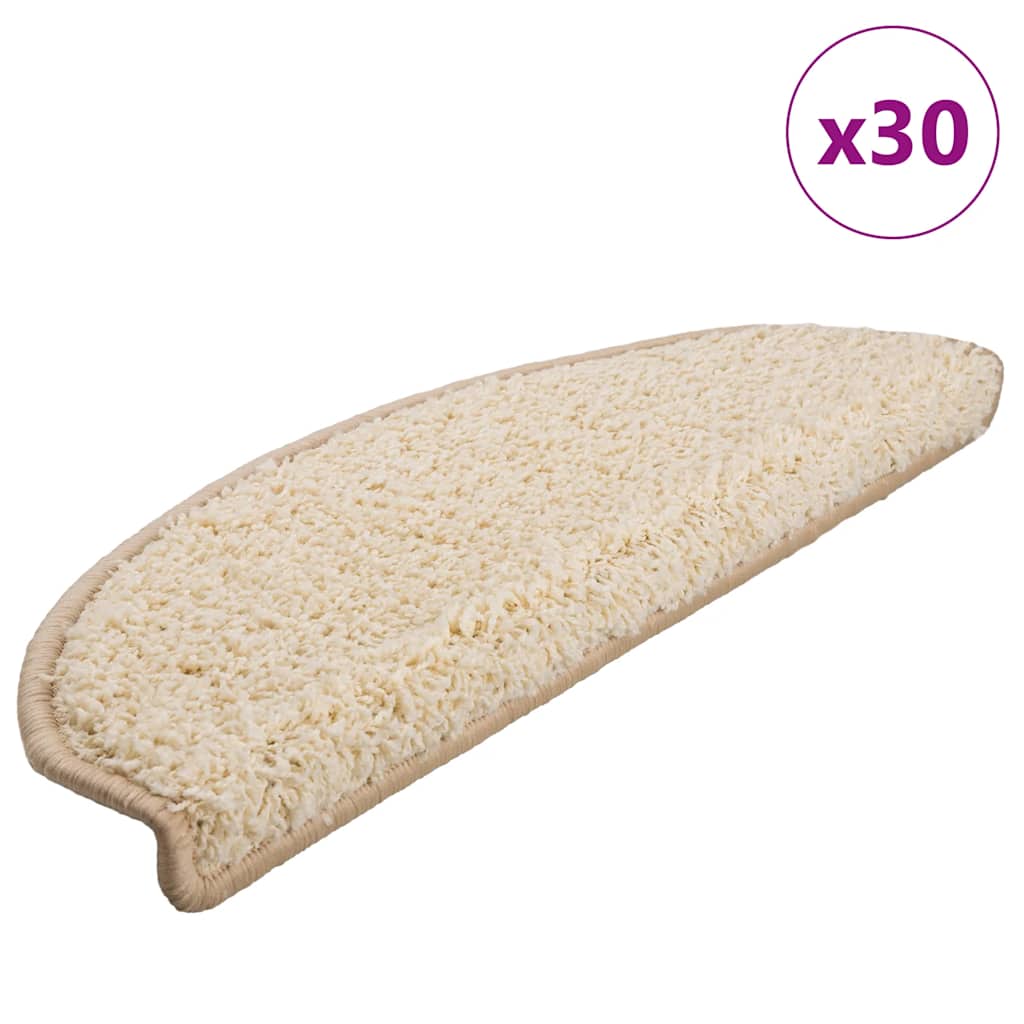 Tapis de marche d'escalier 30 pces 65x21x4 cm Crème Semi-rond Grand