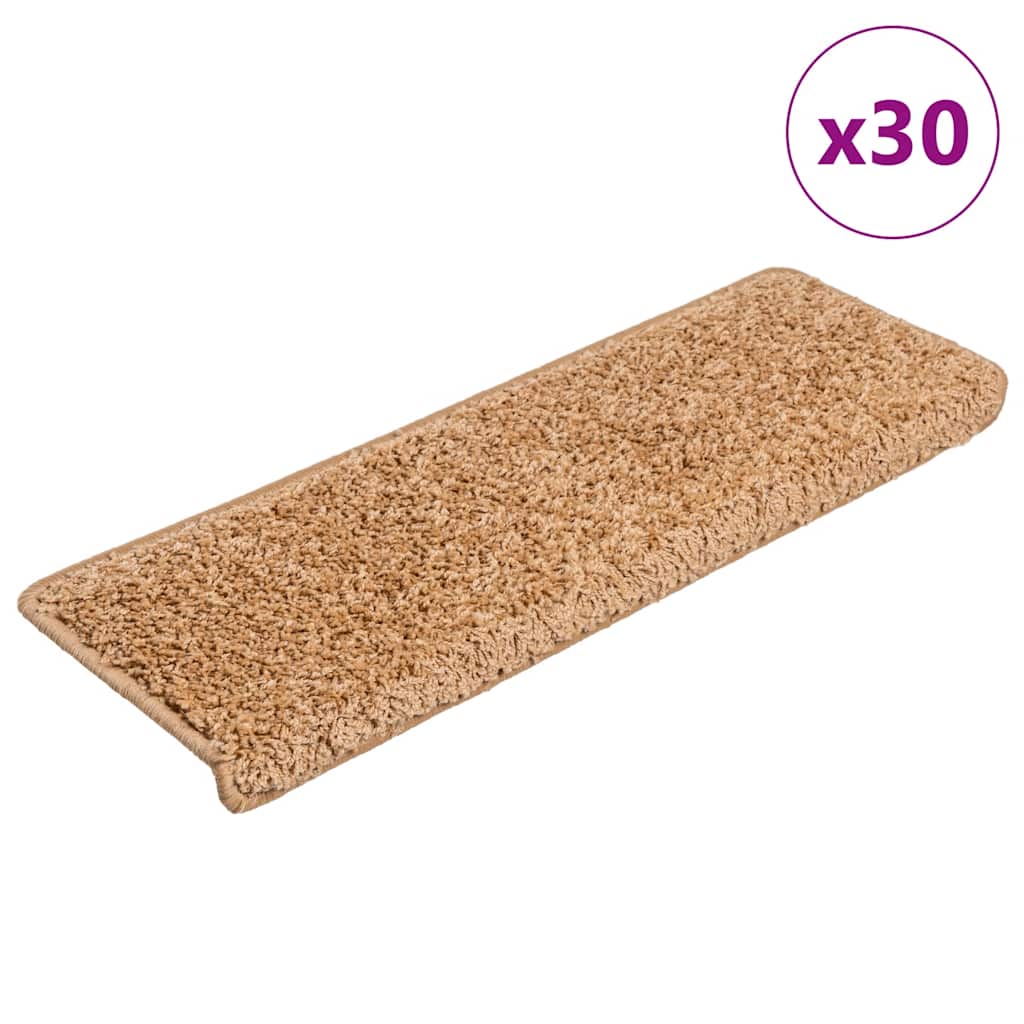Tapis de marches d'escalier 30 pièces 65x21x4 cm Beige Bord rectangulaire