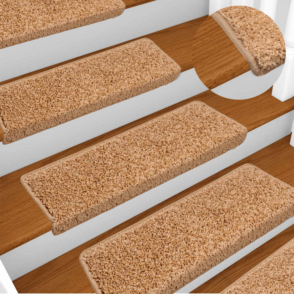 Tapis de marches d'escalier 30 pièces 65x21x4 cm Beige Bord rectangulaire