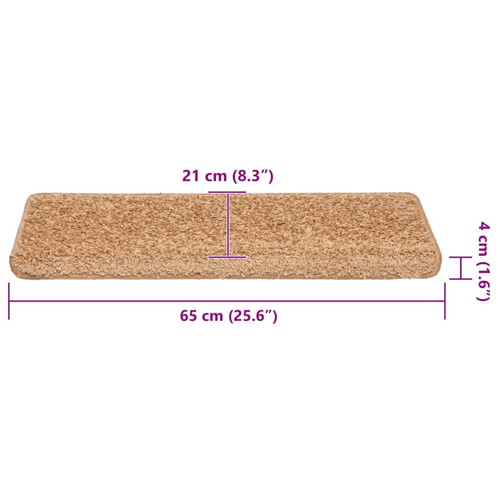 Tapis de marches d'escalier 30 pièces 65x21x4 cm Beige Bord rectangulaire