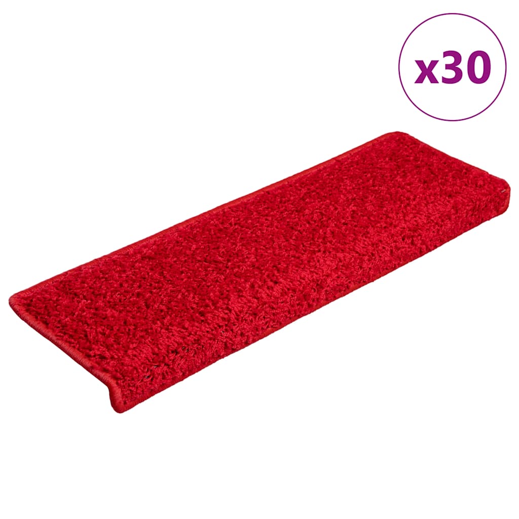 Tapis de marches 30 pièces 65x21x4 cm Rouge Bordure rectangulaire