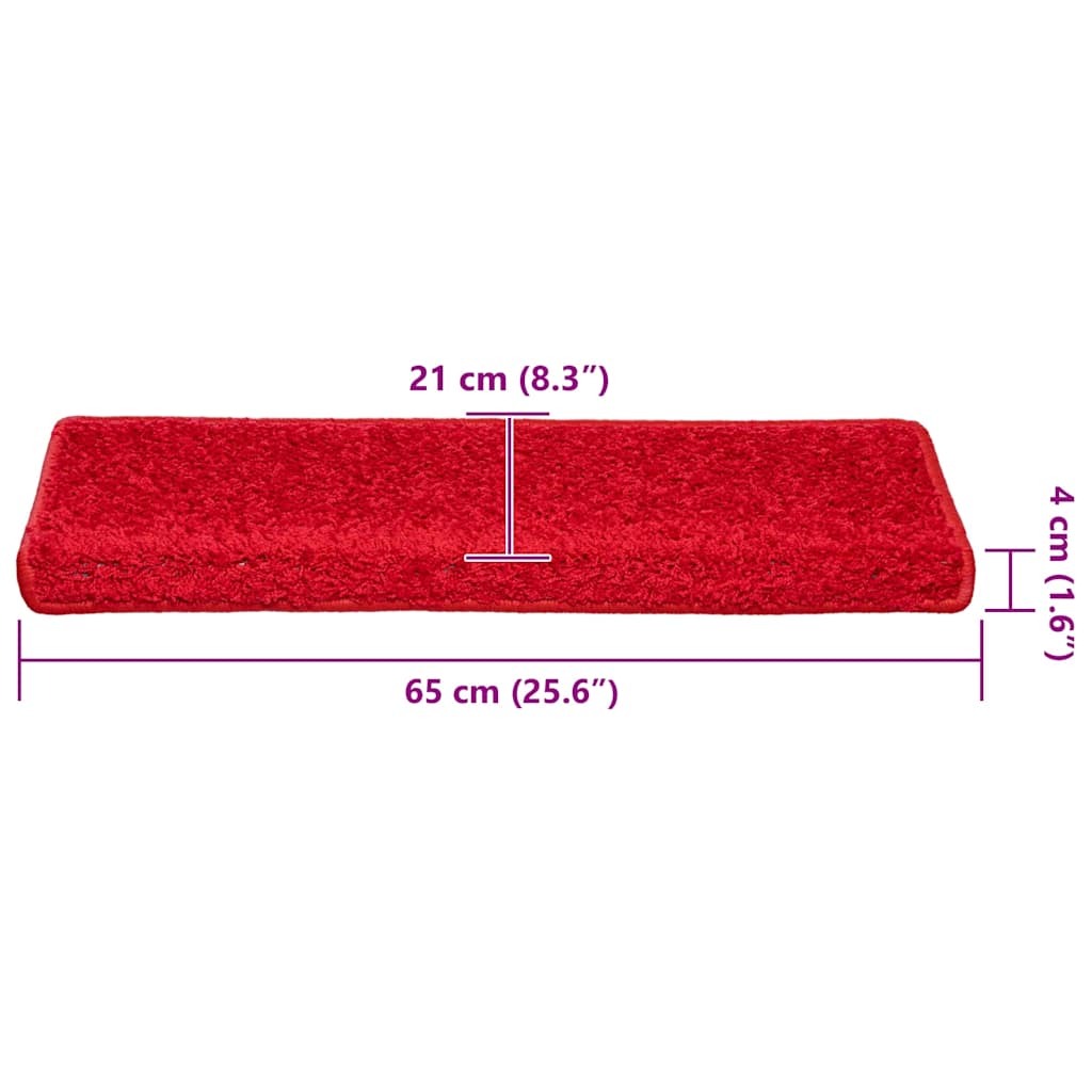Tapis de marches 30 pièces 65x21x4 cm Rouge Bordure rectangulaire