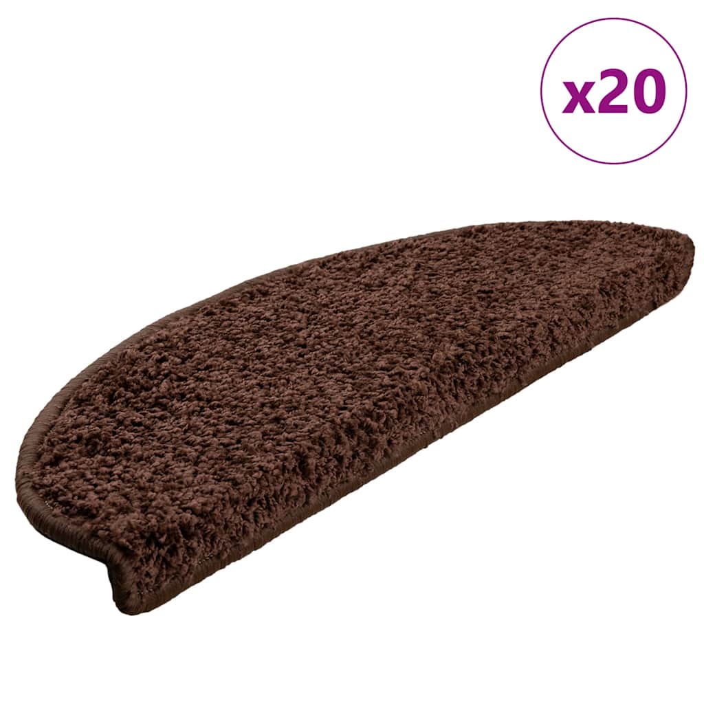 Tapis de marche d'escalier 20 pces 65x21x4 cm Marron Semi-rond Grand