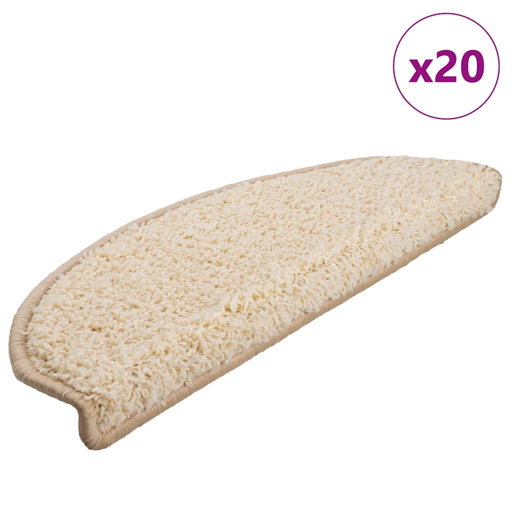 Tapis de marche d'escalier 20 pcs. 65x21x4 cm Crème Semi-rond Grand