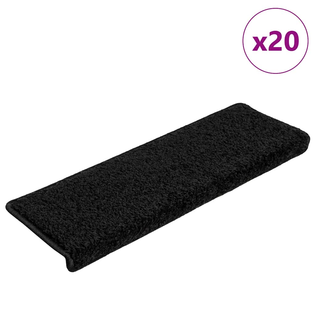 Stair mats 20 pcs. 65x21x4 cm Black Rectangular edge