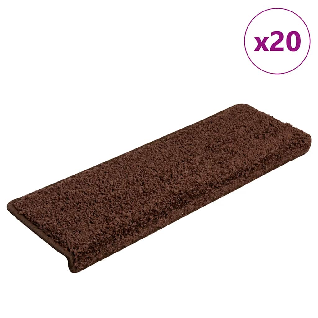 Tapis de marche d'escalier 20 pces 65x21x4 cm Marron Bord rectangulaire