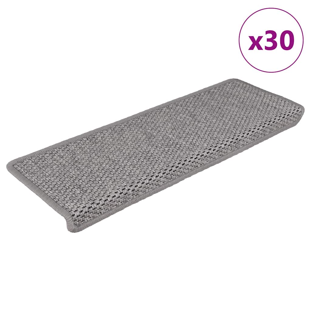 Self-adhesive Sisal Look Stair Mats 30 Pcs. 65x21x4cm Silver