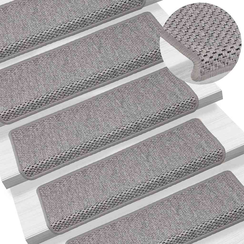 Self-adhesive Sisal Look Stair Mats 30 Pcs. 65x21x4cm Silver