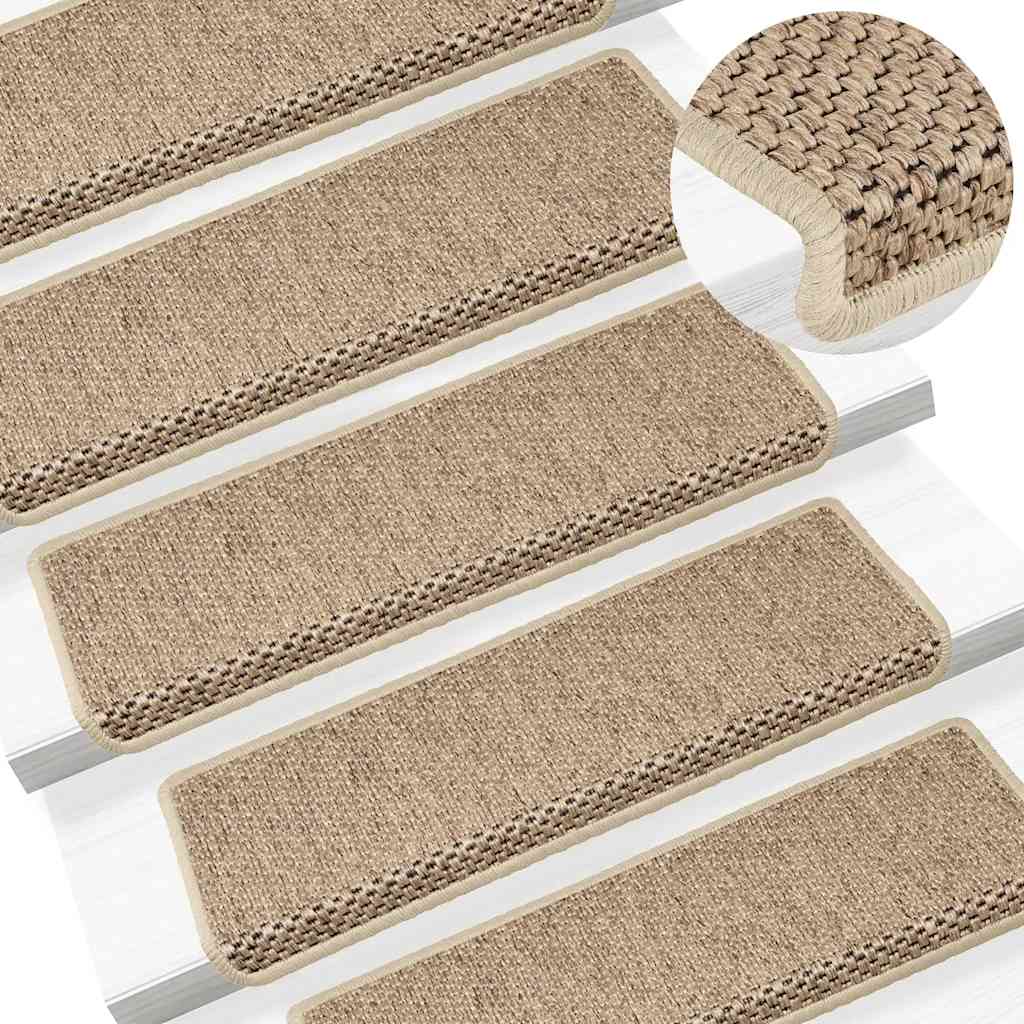 Marches d'escalier auto-adhésives aspect sisal 30 pces 65x21x4cm Sable