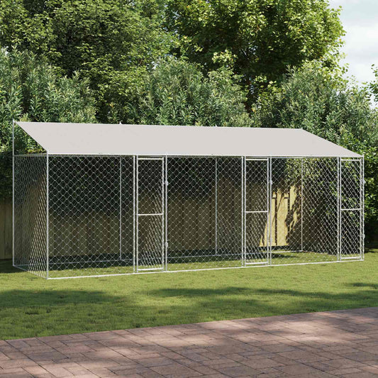 Hundekäfig mit Dach Silber 600 x 200 x 256 cm Stahl und PE