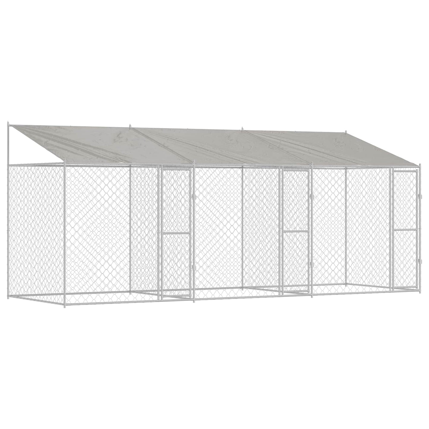 Hundekäfig mit Dach Silber 600 x 200 x 256 cm Stahl und PE