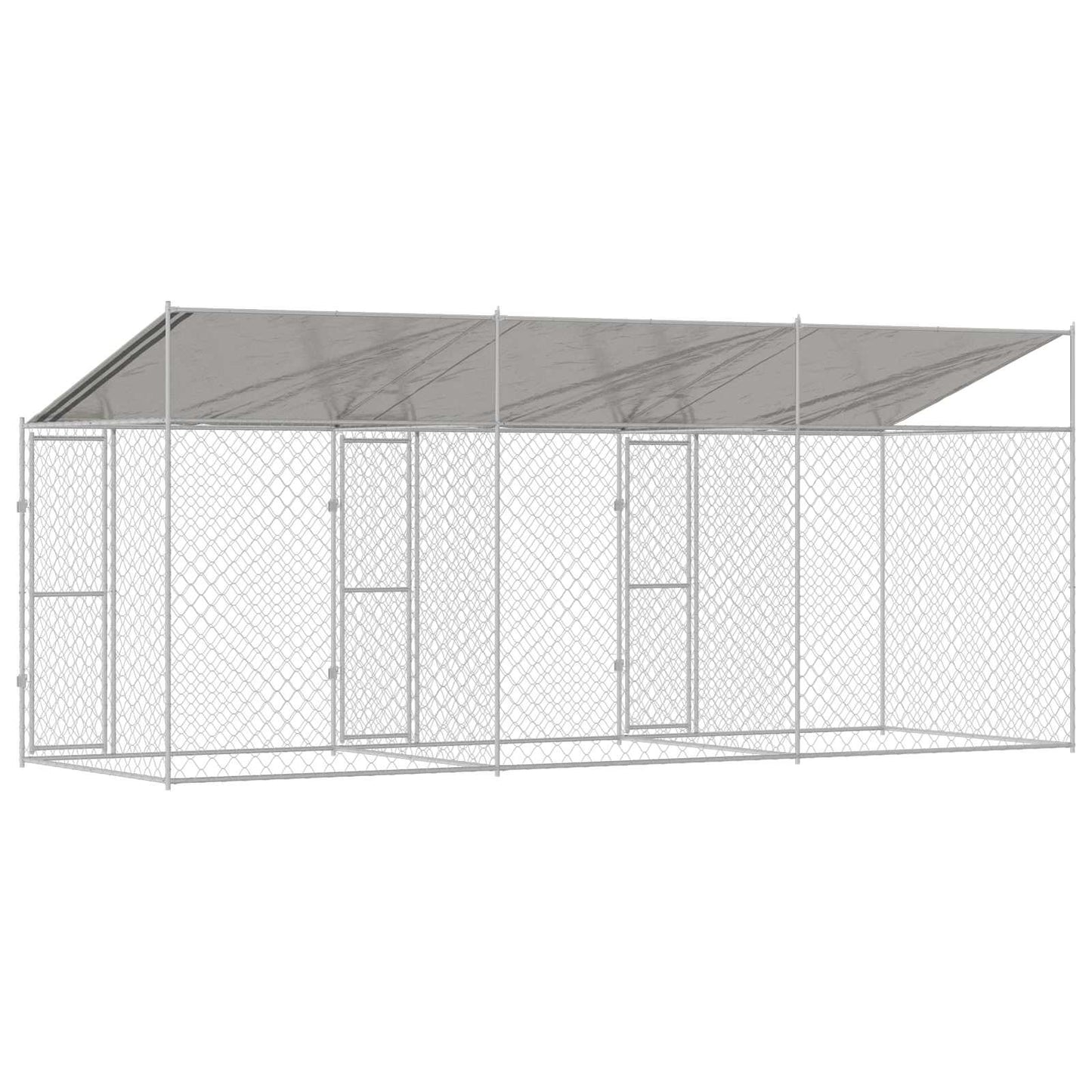Hundekäfig mit Dach Silber 600 x 200 x 256 cm Stahl und PE