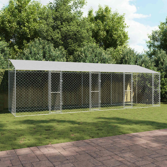 Hundekäfig mit Dach Silber 800 x 200 x 256 cm Stahl und PE
