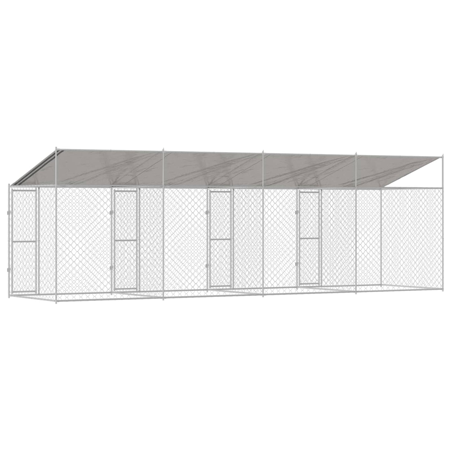 Hundekäfig mit Dach Silber 800 x 200 x 256 cm Stahl und PE