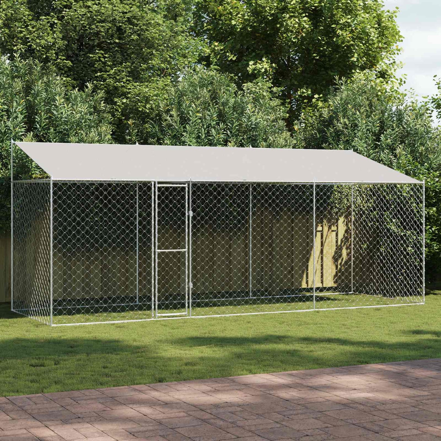 Hundekäfig mit Dach Silber 600 x 200 x 256 cm Stahl und PE