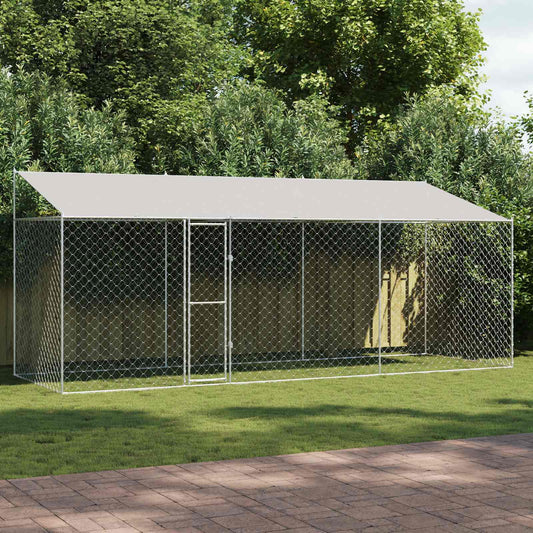 Hundekäfig mit Dach Silber 600 x 200 x 256 cm Stahl und PE