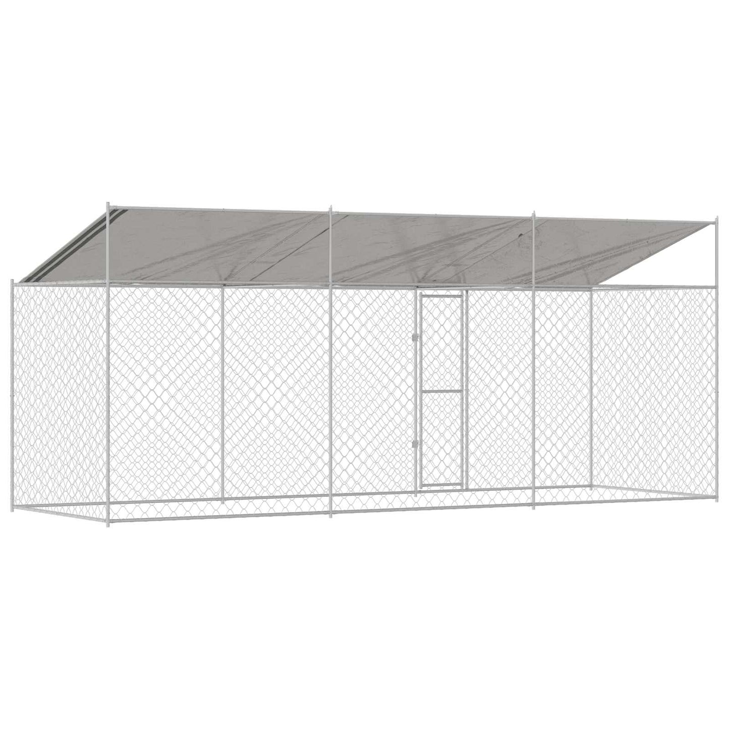 Hundekäfig mit Dach Silber 600 x 200 x 256 cm Stahl und PE