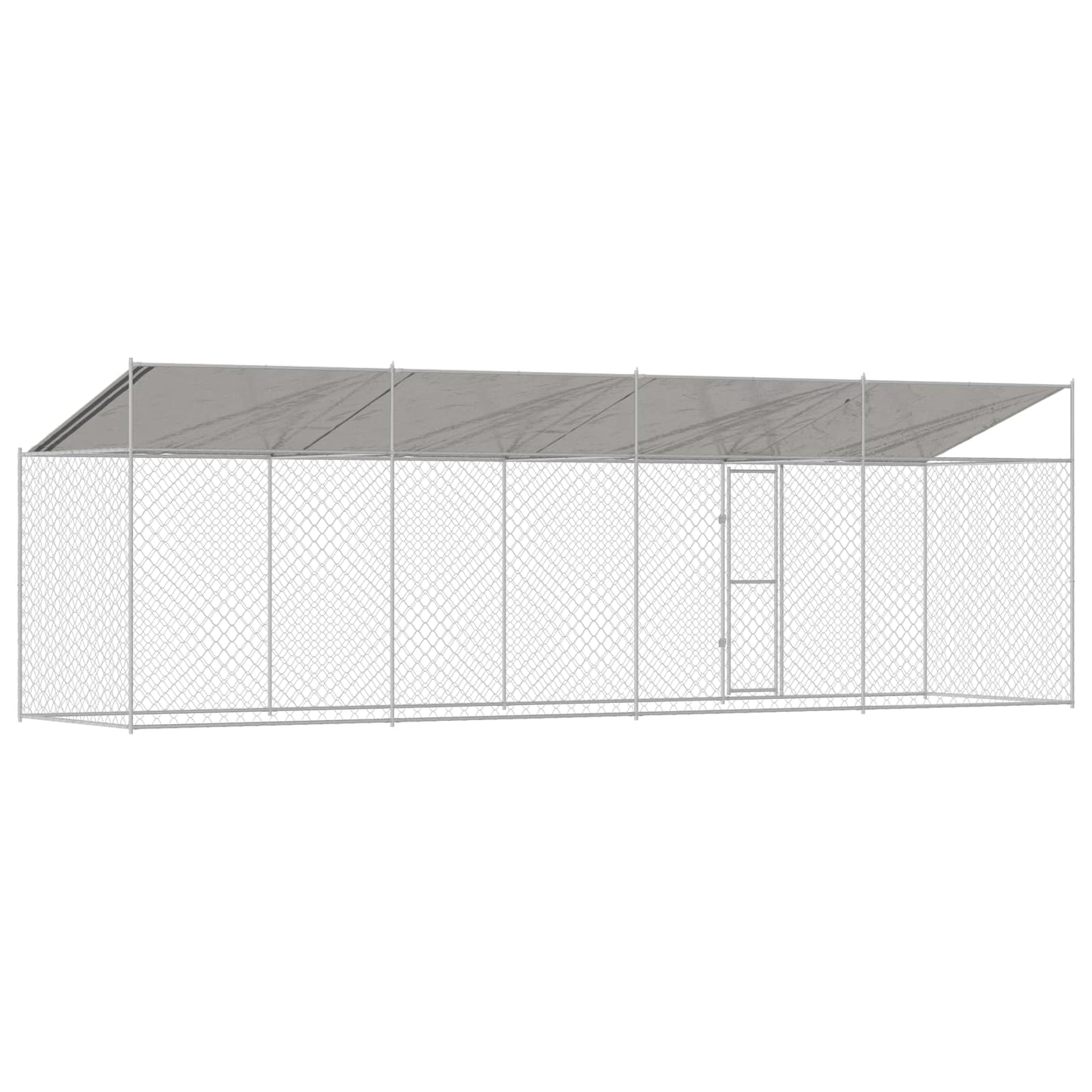 Hundekäfig mit Dach Silber 800 x 200 x 256 cm Stahl und PE