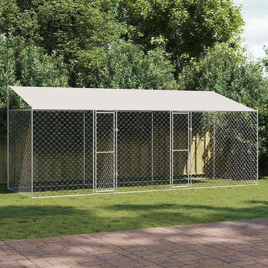 Hundekäfig mit Dach Silber 600 x 200 x 256 cm Stahl und PE