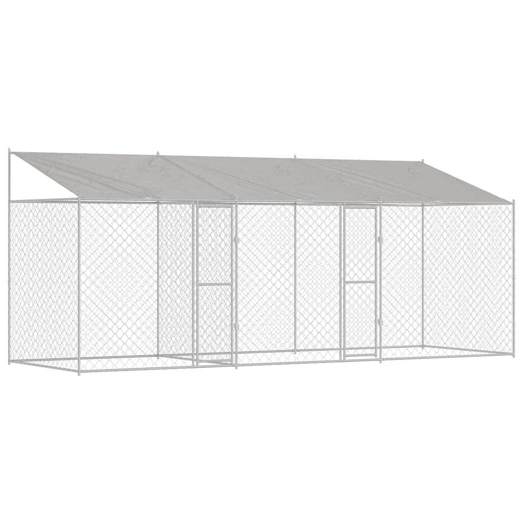 Hundekäfig mit Dach Silber 600 x 200 x 256 cm Stahl und PE