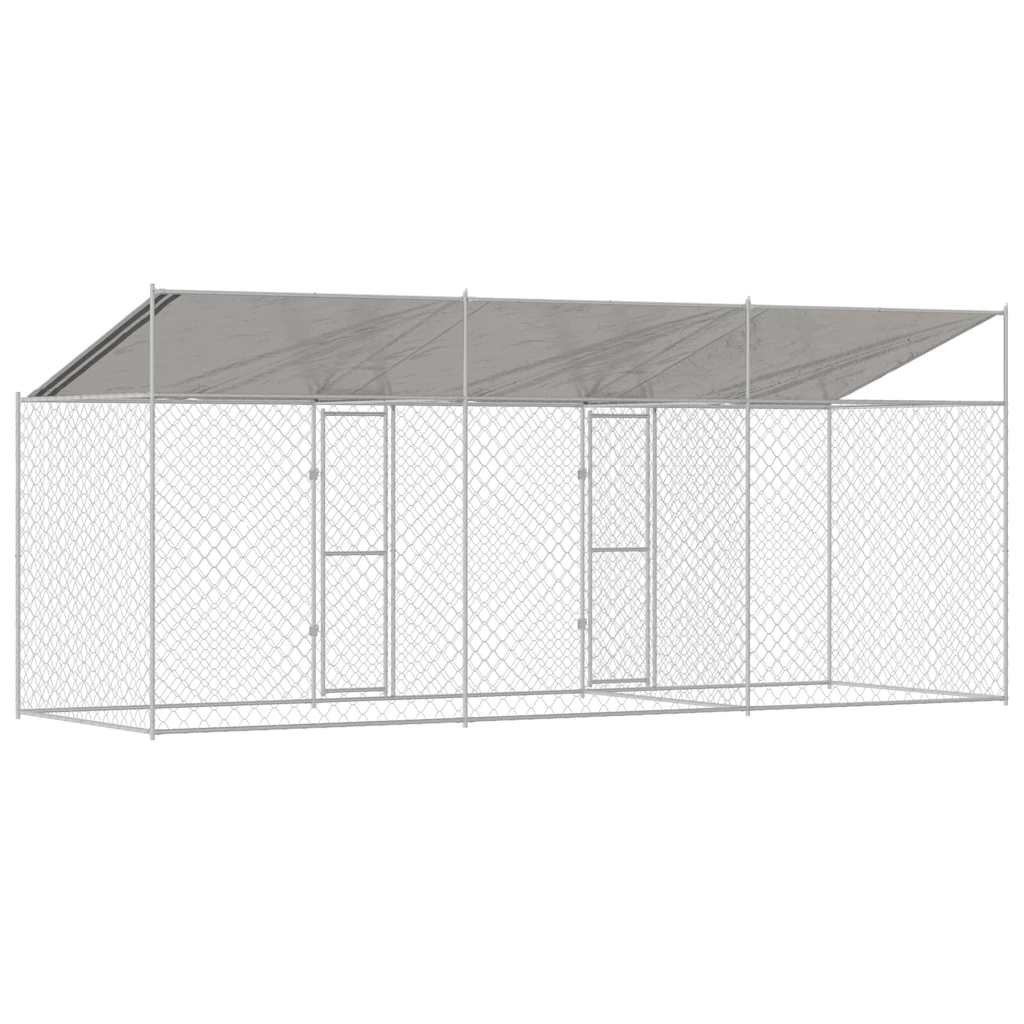 Hundekäfig mit Dach Silber 600 x 200 x 256 cm Stahl und PE