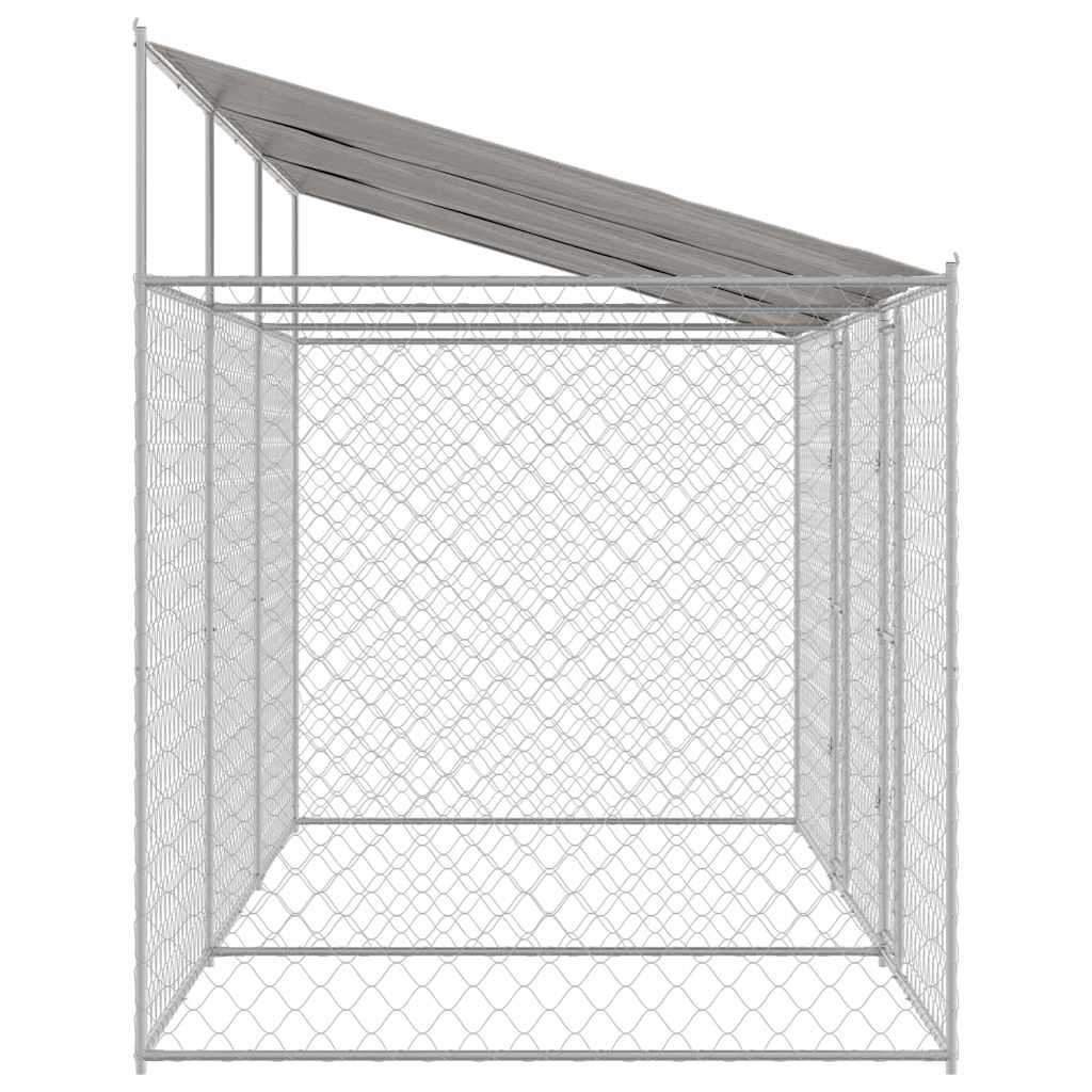 Hundekäfig mit Dach Silber 600 x 200 x 256 cm Stahl und PE