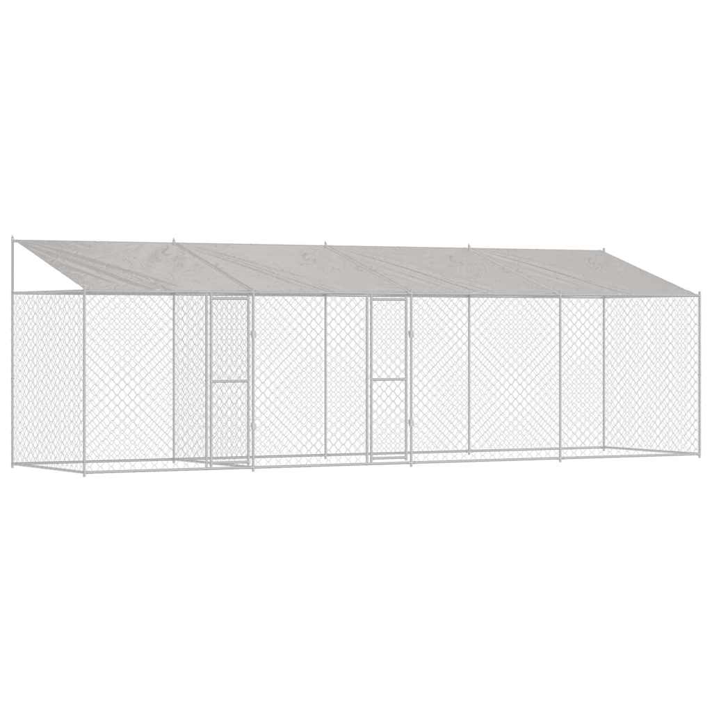 Hundekäfig mit Dach Silber 800 x 200 x 256 cm Stahl und PE