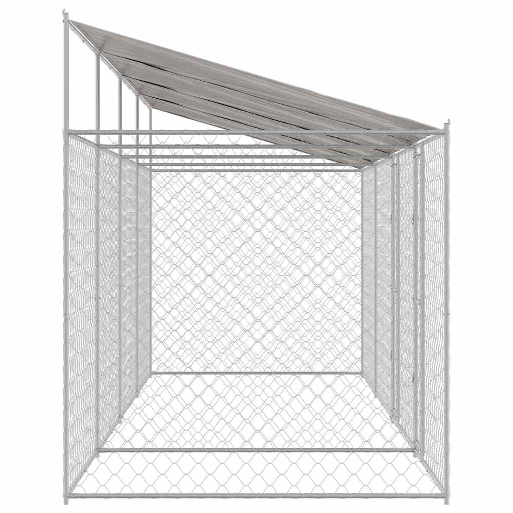 Hundekäfig mit Dach Silber 800 x 200 x 256 cm Stahl und PE