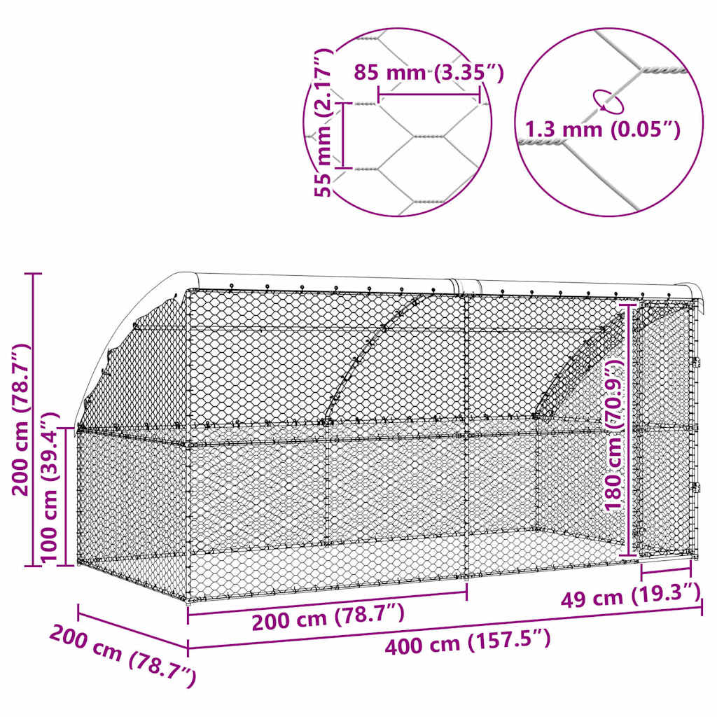 Hundekäfig 2 pcs Silber 4 x 2 x 2 m Verzinkter Stahl