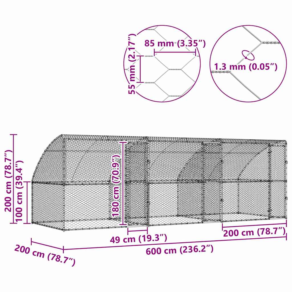 Hundekäfig 3 pcs Silber 6 x 2 x 2 m Verzinkter Stahl