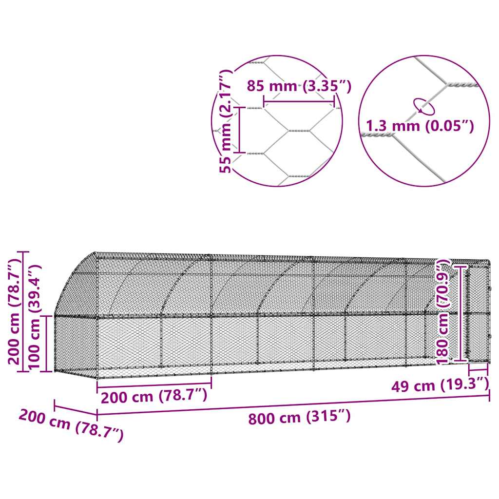 Hundekäfig 4 pcs Silber 8 x 2 x 2 m Verzinkter Stahl