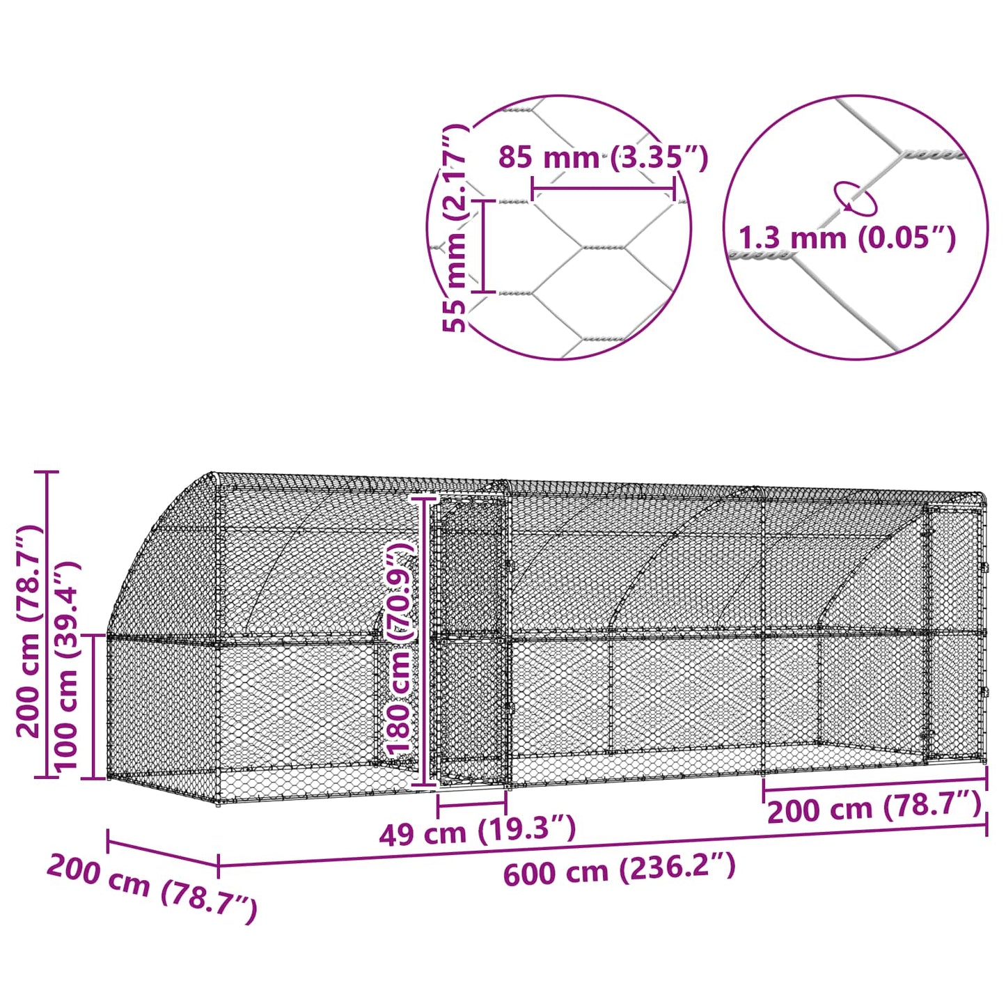 Hundekäfig 3 pcs Silber 6 x 2 x 2 m Verzinkter Stahl