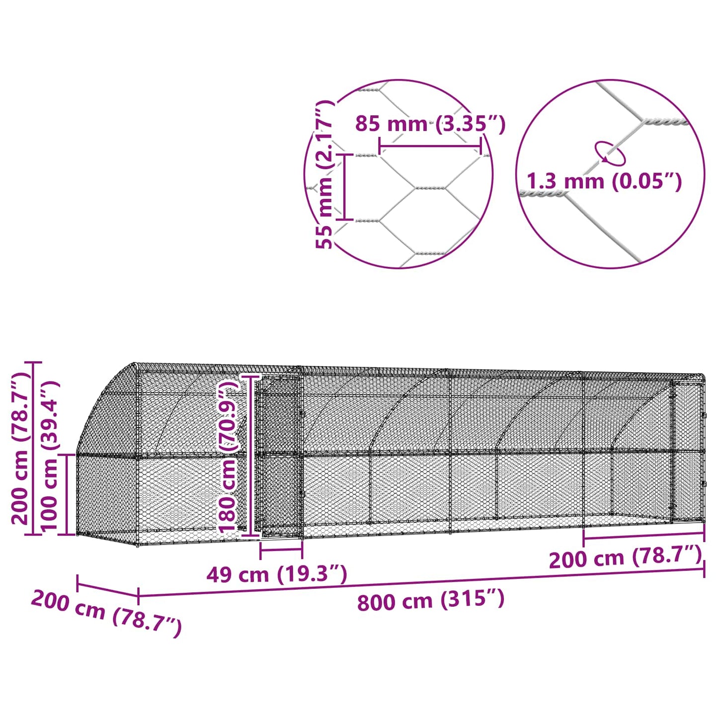 Hundekäfig 4 pcs Silber 8 x 2 x 2 m Verzinkter Stahl