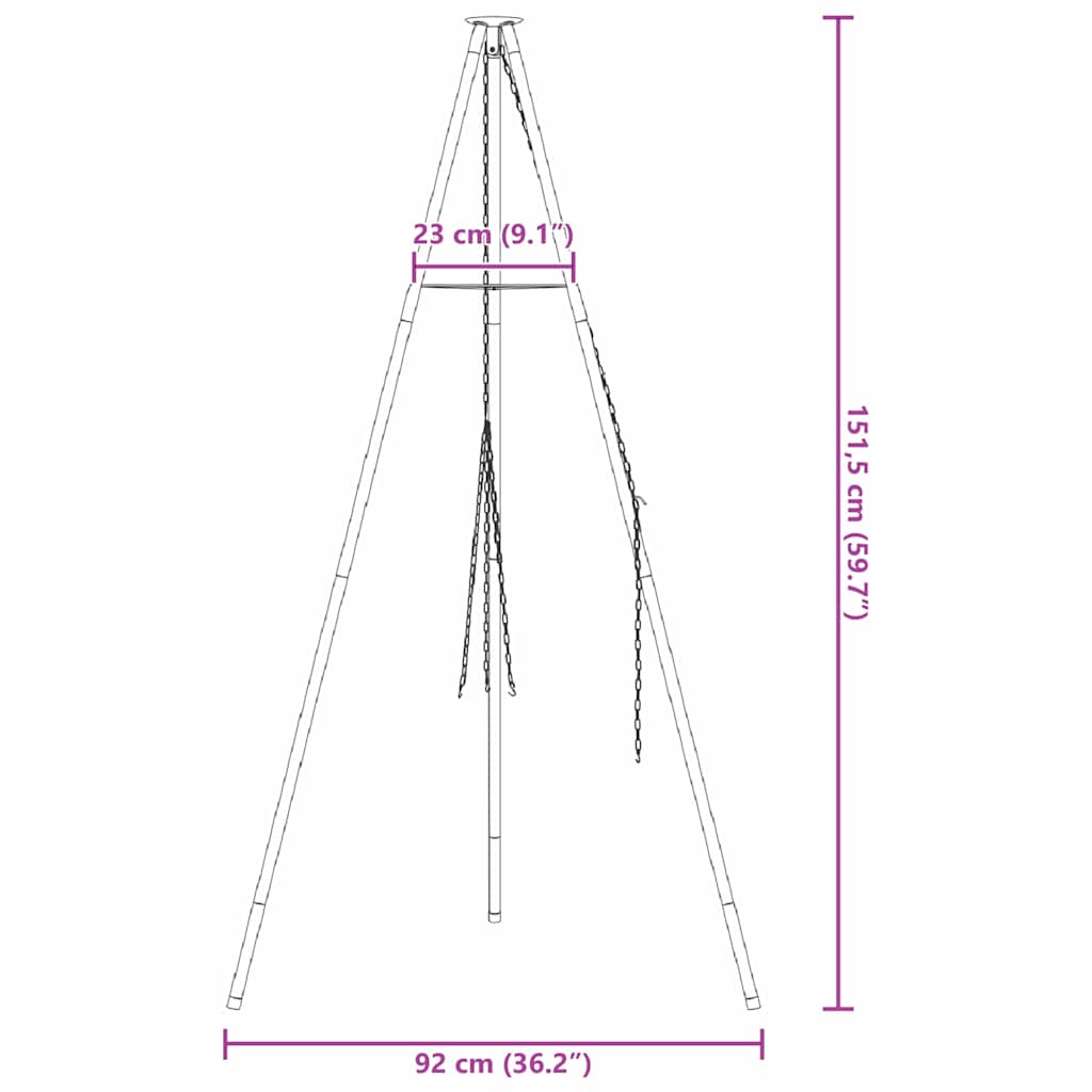 Lagerfeuer Stativ Schwarz 92 x 92 x 151,5 cm Stahl