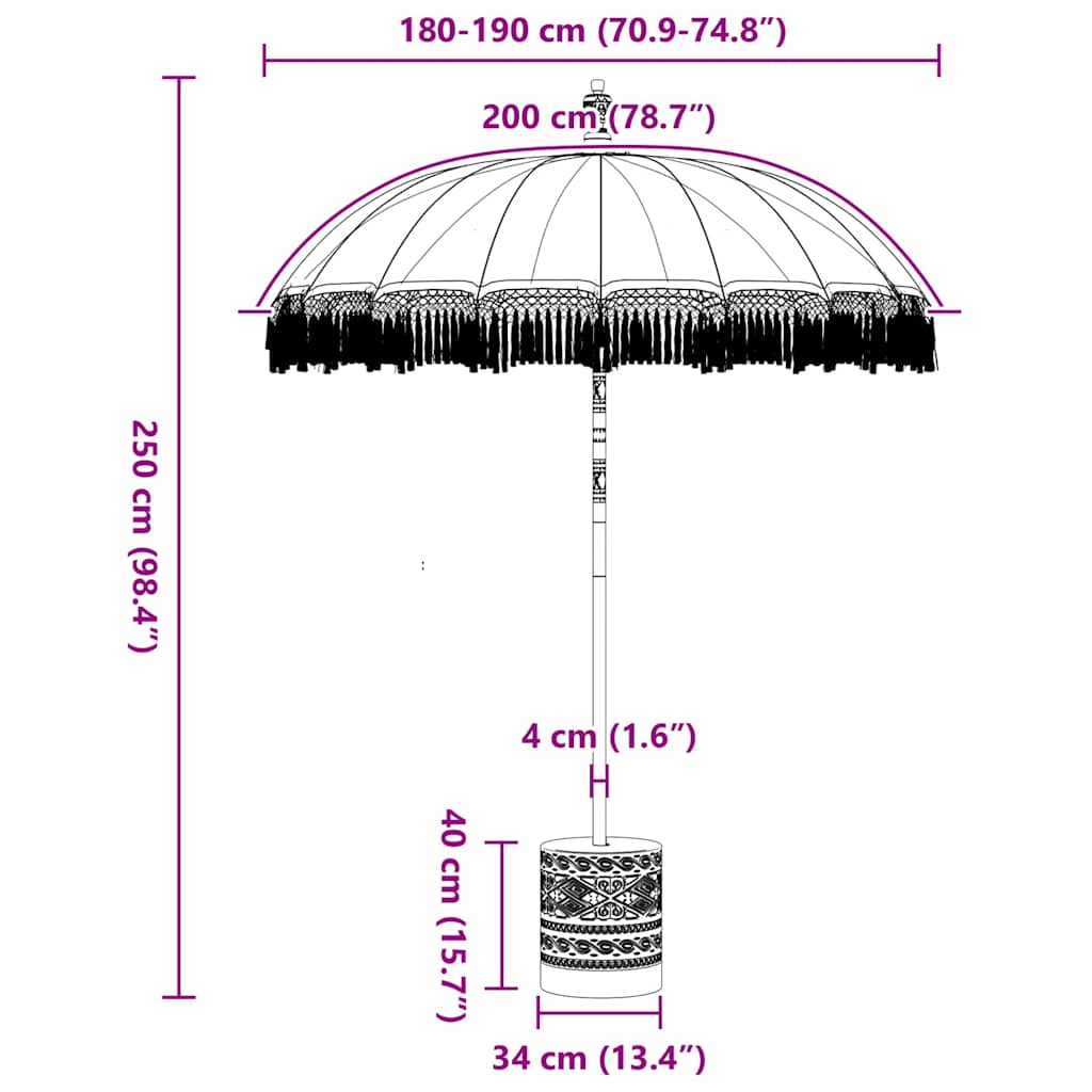 Balinesischer Sonnenschirm mit Sockel Creme 185 x 185 x 260 cm