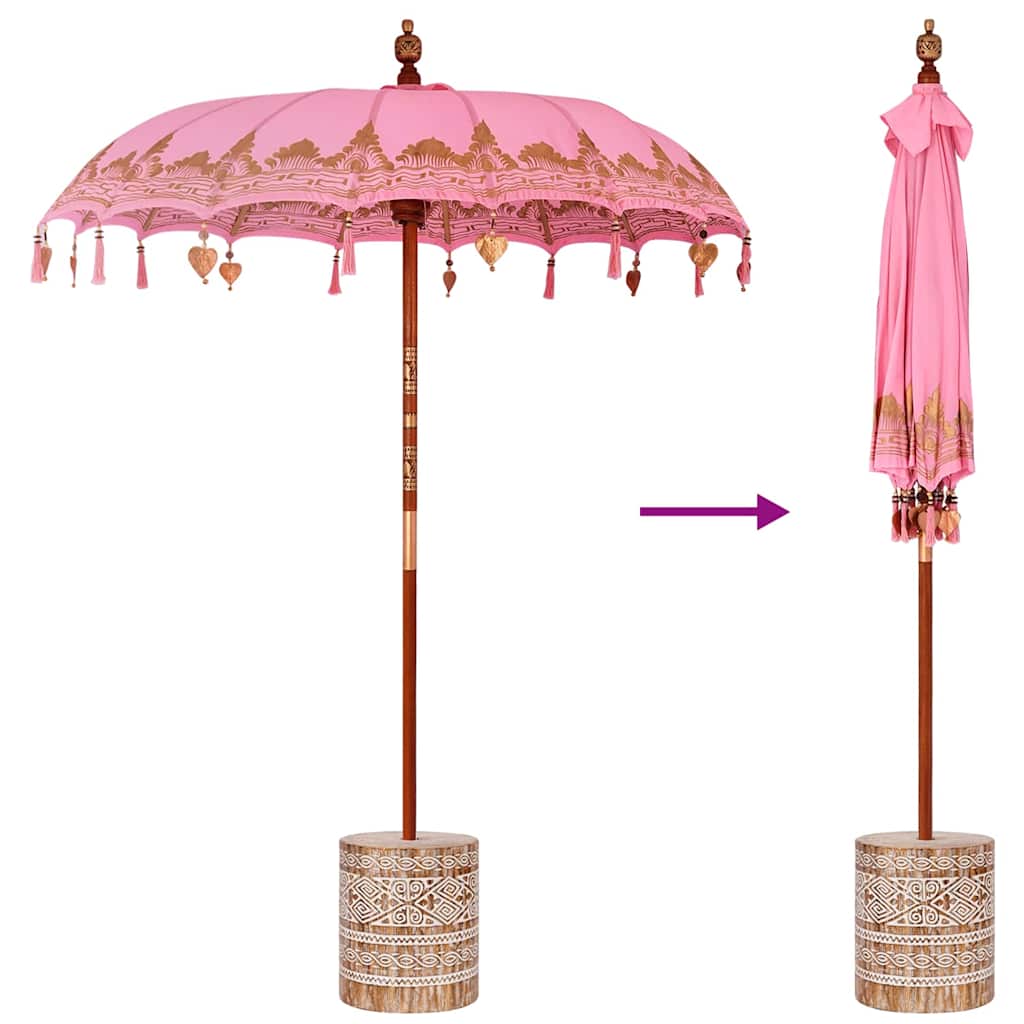 Balinesischer Sonnenschirm mit Sockel Rosa 185 x 185 x 260 cm