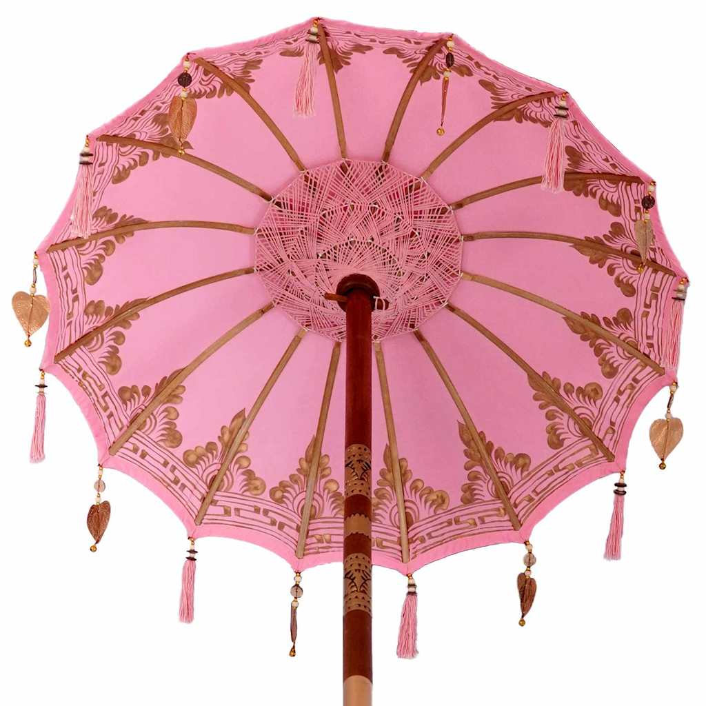 Balinesischer Sonnenschirm mit Sockel Rosa 95 x 95 x 260 cm