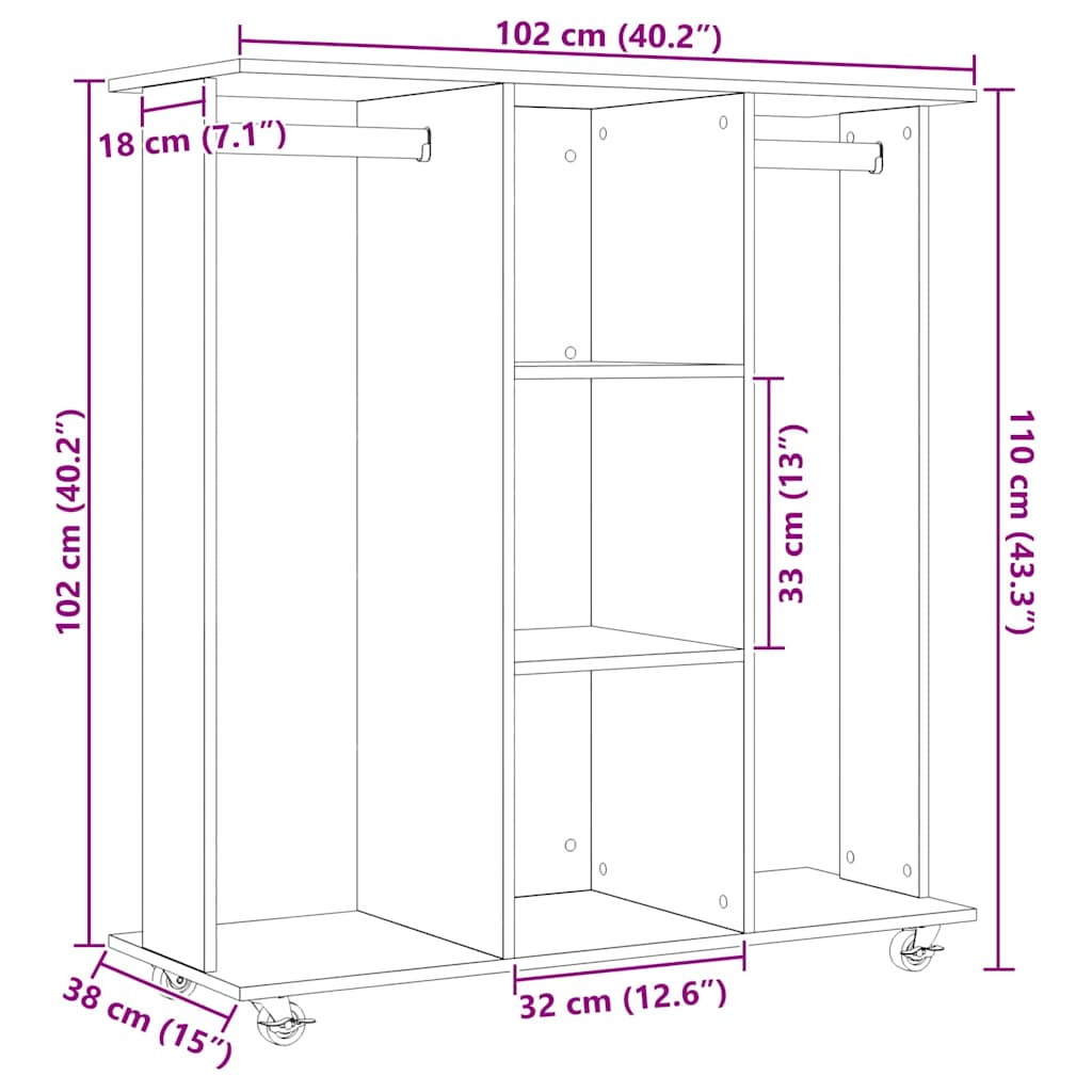 Armoire chêne Artisan 102 x 38 x 110 cm en bois d'ingénierie