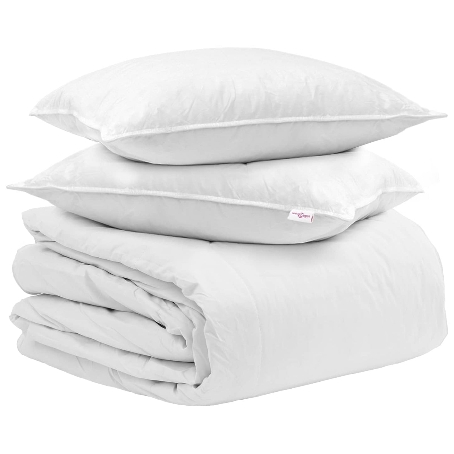 Parure de lit avec oreillers 3 pièces Blanc Plumes d'oie