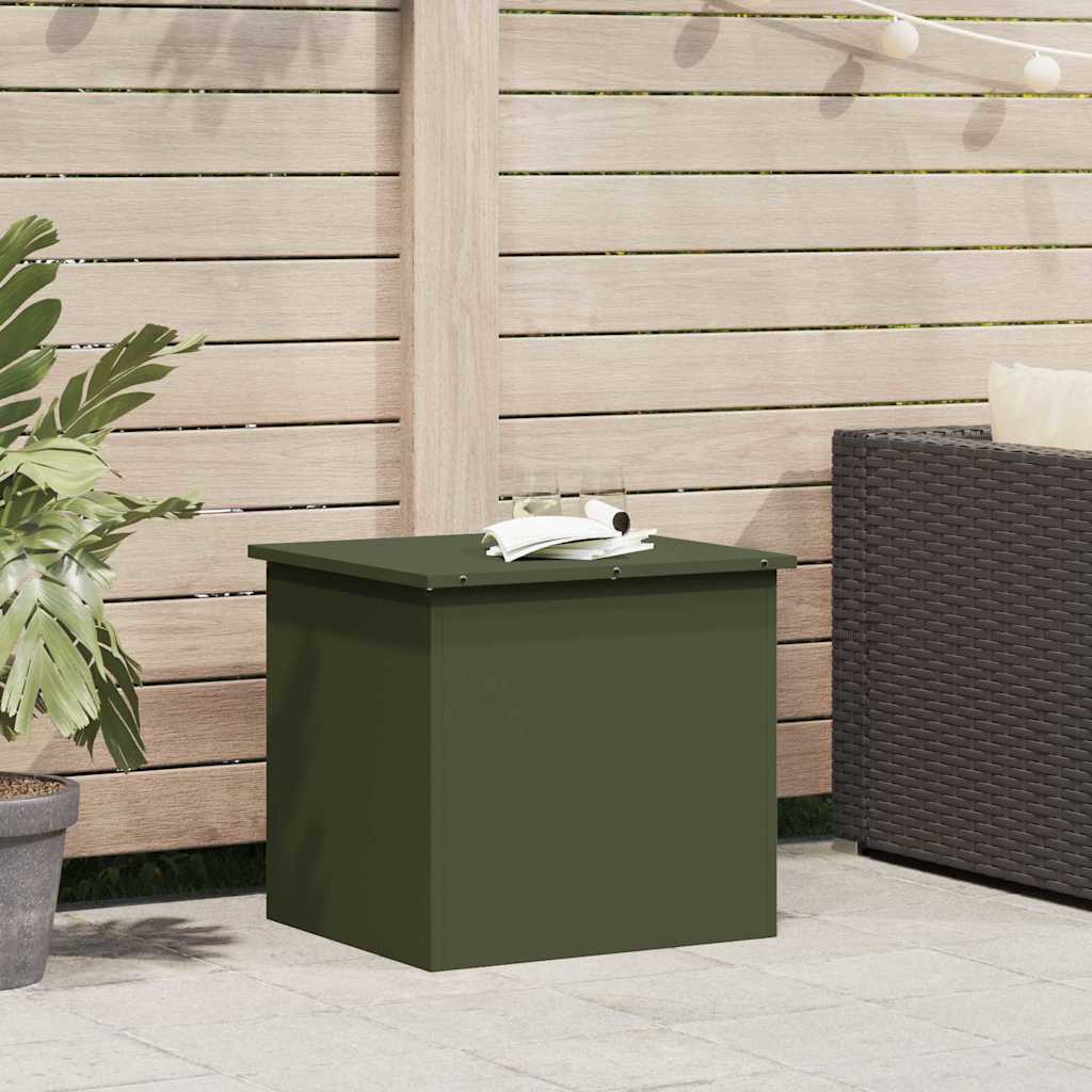Boîte de rangement extérieure vert olive 55 x 50,5 x 50 cm acier