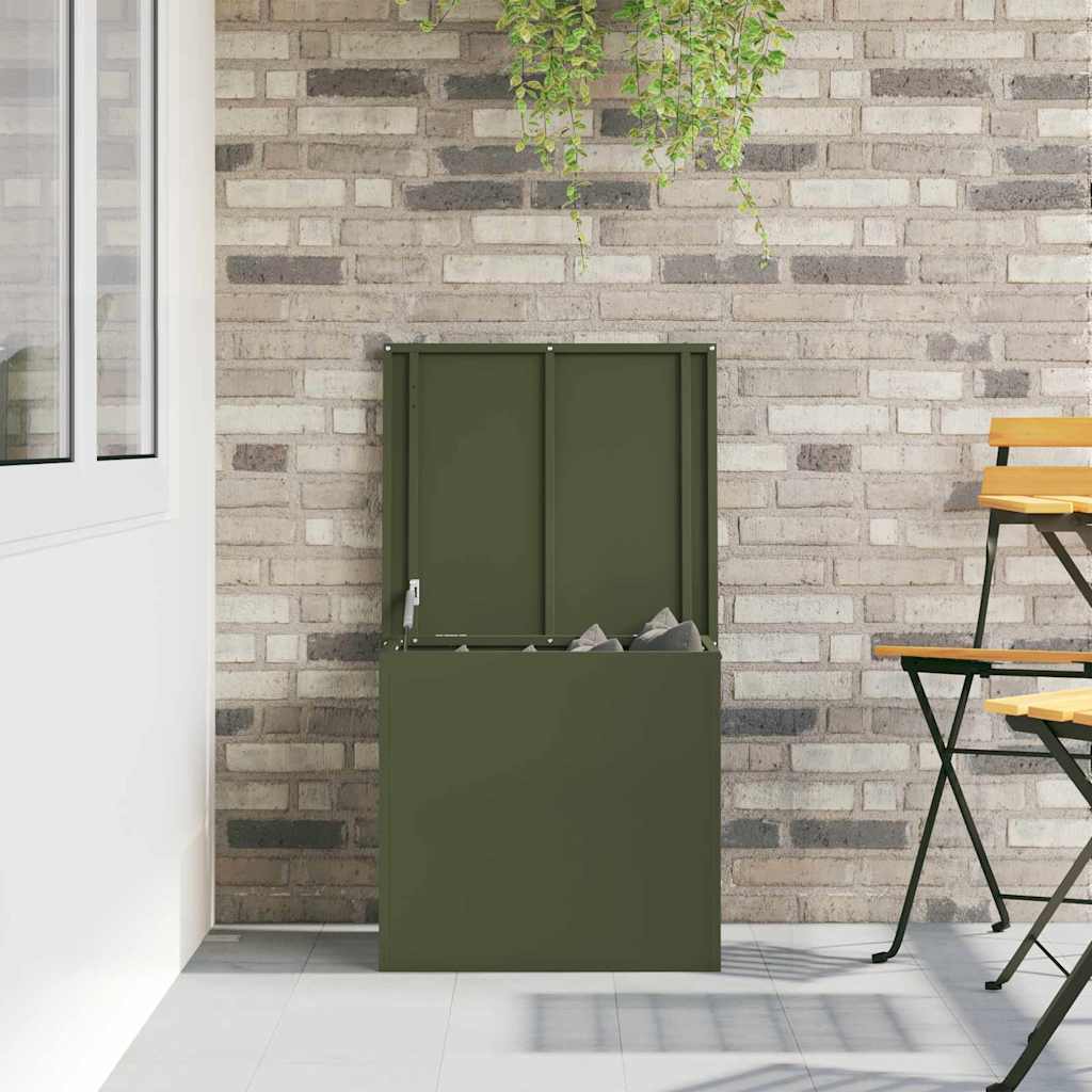 Boîte de rangement extérieure vert olive 55 x 50,5 x 50 cm acier