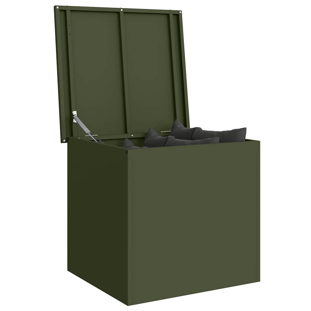 Boîte de rangement extérieure vert olive 55 x 50,5 x 50 cm acier