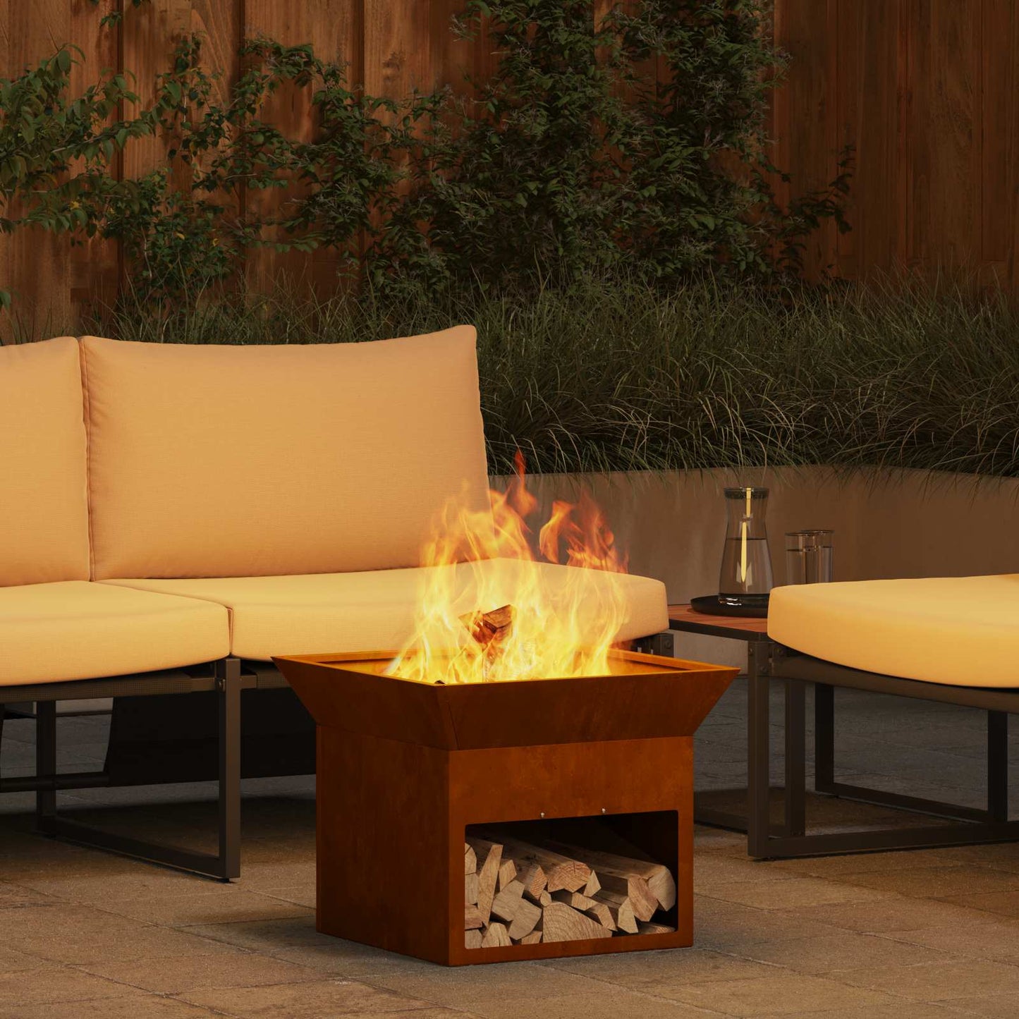 Feuerstelle Rostig 50 x 50 x 40 cm Wetterfeststahl